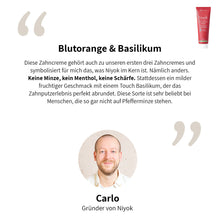 Laden Sie das Bild in den Galerie-Viewer, Niyok Zahncreme Blutorange und Basilikum 75g, fluoridfrei