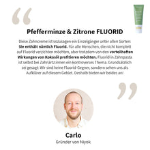 Laden Sie das Bild in den Galerie-Viewer, Niyok Zahncreme Pfefferminze und Zitrone 75g, mit Fluorid